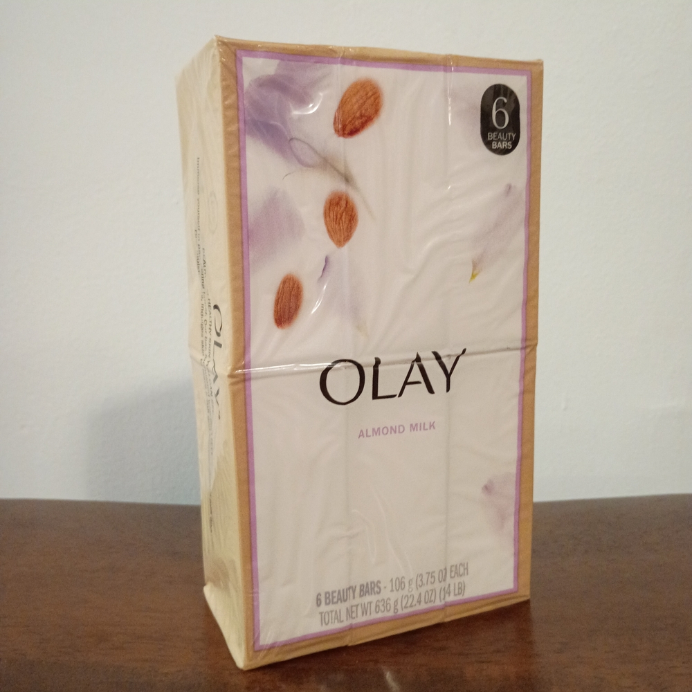 OLAY Almond Milk Beauty Bars with Purple and White Packaging